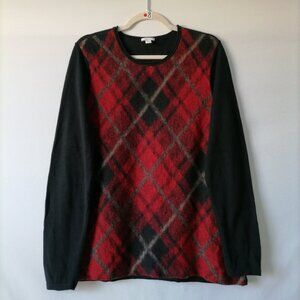 J. Jill Womens Red & Black Crew Neck Argyle Plaid Pullover Sweater Size Large
